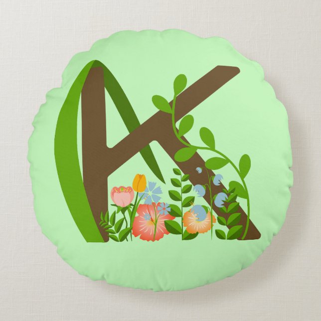 Capital letter K floral monogram Round Cushion (Front)