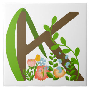 Capital letter K floral monogram Tile