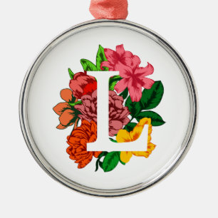 Capital letter L floral monogram Metal Tree Decoration