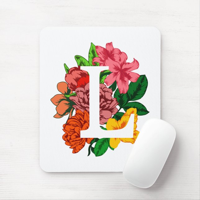 Capital letter L floral monogram Mouse Mat (With Mouse)