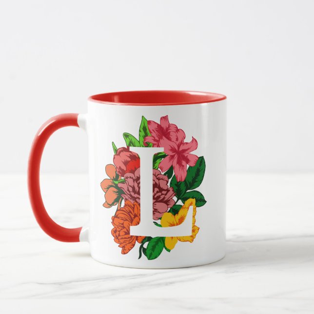 Capital letter L floral monogram Mug (Left)