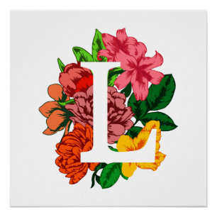 Capital letter L floral monogram Poster