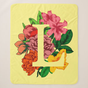 Capital letter L floral monogram Sherpa Blanket