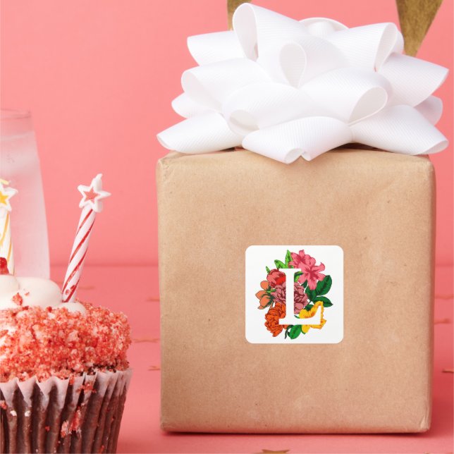 Capital letter L floral monogram Square Sticker (Party)