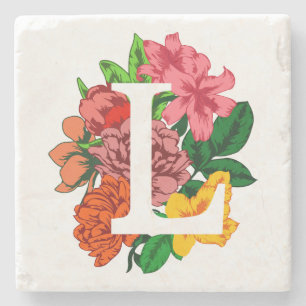 Capital letter L floral monogram Stone Coaster