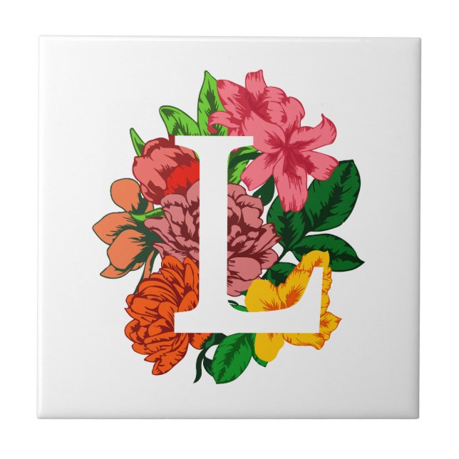 Capital letter L floral monogram Tile (Front)
