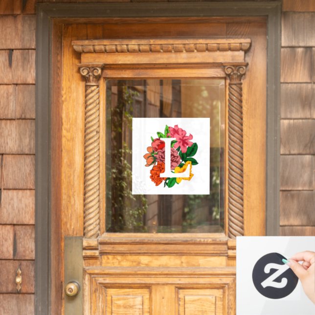 Capital letter L floral monogram Window Cling (Home Door)