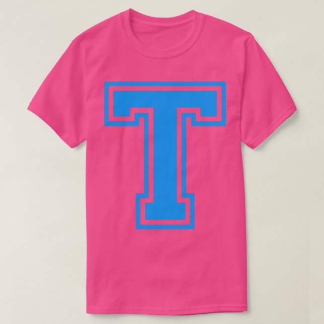 Capital Letter Name Initial Monogram T Blue Text T-Shirt (Design Front)