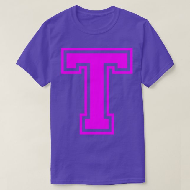 Capital Letter Name Initial Monogram T Pink Text T-Shirt (Design Front)