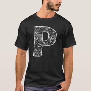 Capital Letter P Floral Chic Boho Abstract Doodle T-Shirt