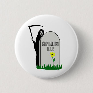 Capitalism R.I.P. Gravestone with Grim Reaper 6 Cm Round Badge