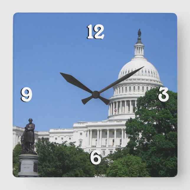 Capitol Building in Washington DC Square Wall Clock (Front)
