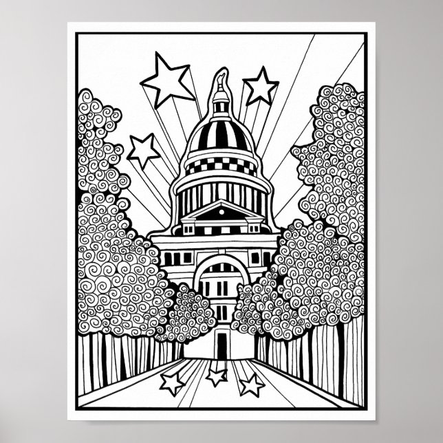 Capitol Building Texas Colouring Page Art Poster (Front)