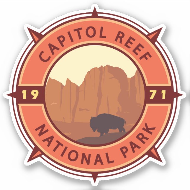 Capitol Reef National Park Bison Retro Compass (Front)