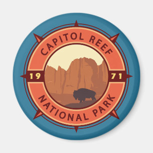 Capitol Reef National Park Bison Retro Compass Magnet