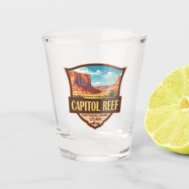 Capitol Reef National Park Illustration Retro Art Shot Glass (Front)
