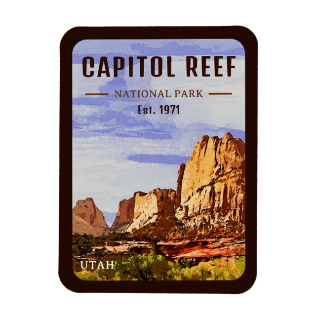 Capitol Reef National Park Utah Desert Watercolor Magnet (Vertical)