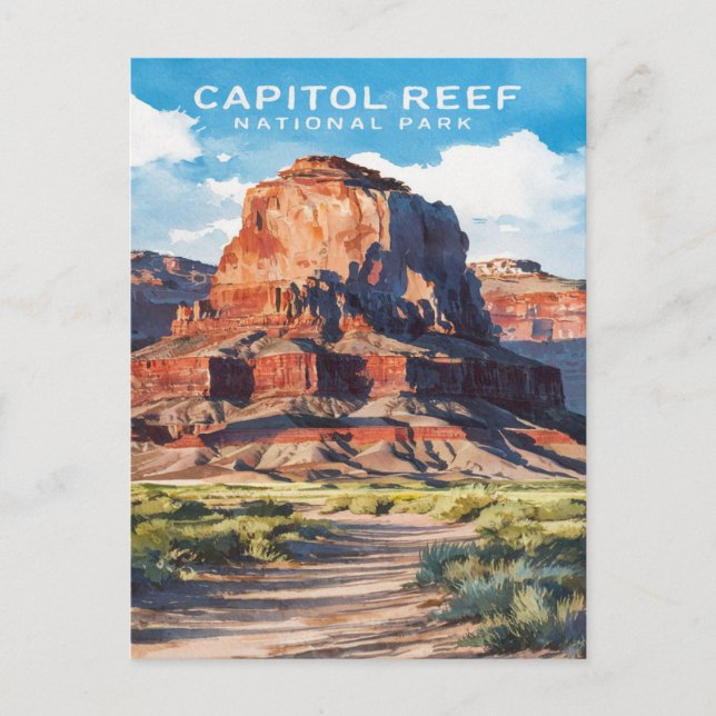 Capitol Reef National Park Utah Watercolor  Postcard (Front)