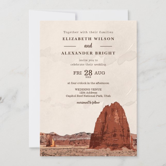 Capitol Reef NP Utah Cathedral Valley Watercolor Invitation (Front)