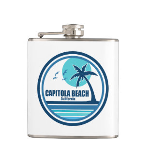 Capitola Beach California Palm Tree Birds Hip Flask