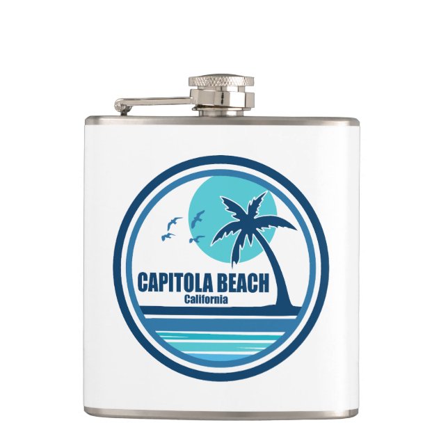 Capitola Beach California Palm Tree Birds Hip Flask (Front)