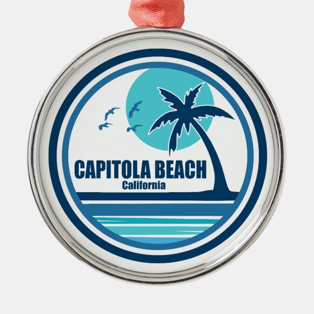 Capitola Beach California Palm Tree Birds Metal Tree Decoration (Front)