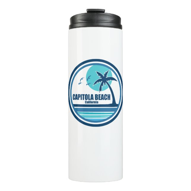 Capitola Beach California Palm Tree Birds Thermal Tumbler (Front)