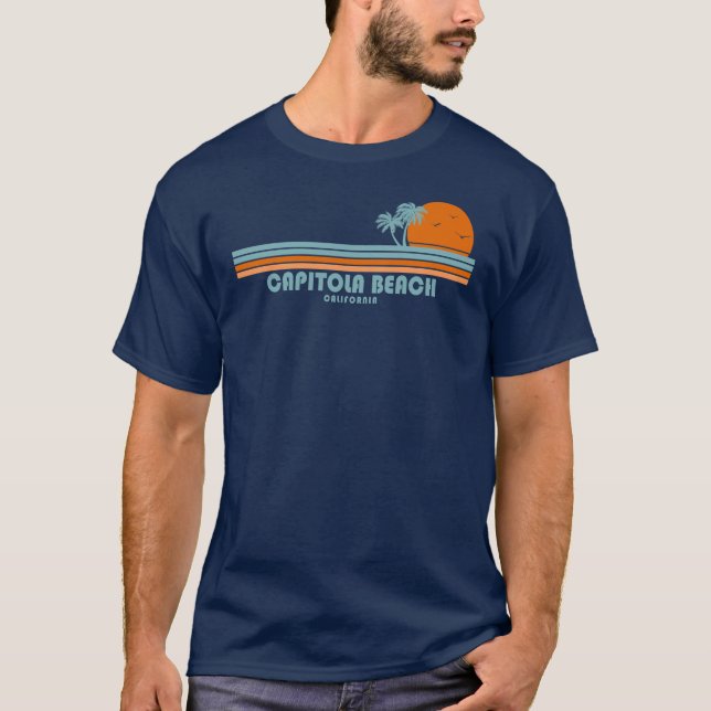 Capitola Beach California Sun Palm Trees T-Shirt (Front)