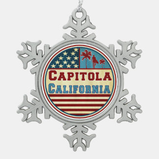 Capitola California Surfing Surf Snowflake Pewter Christmas Ornament