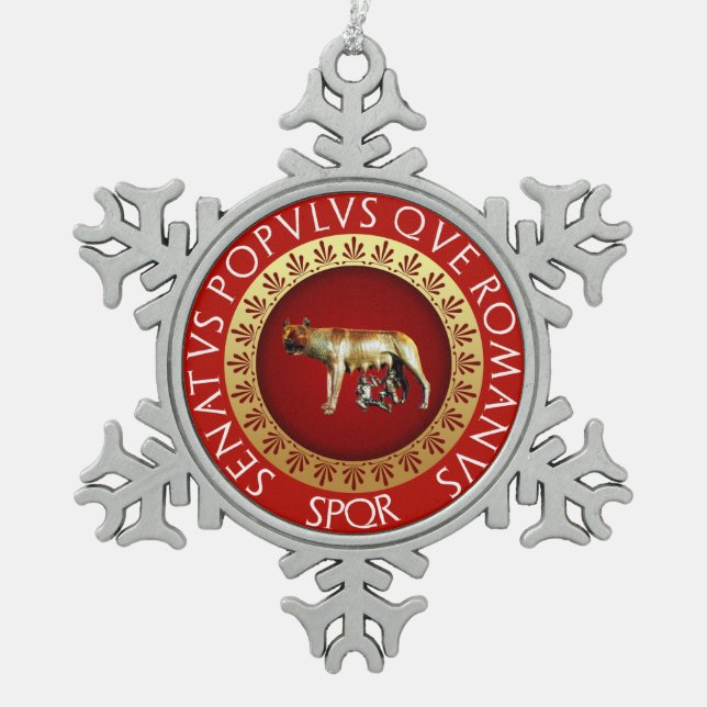 Capitoline Wolf Snowflake Pewter Christmas Ornament (Front)