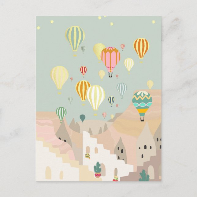 Cappadocia Day Art | Hot Air Balloon Turkey Travel Postcard (Front)