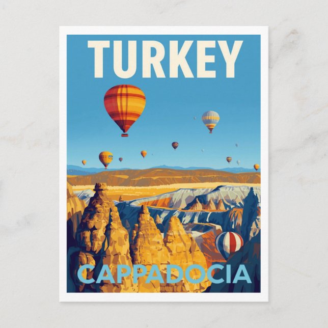 Cappadocia Hot Air Balloons Retro Postcard (Front)