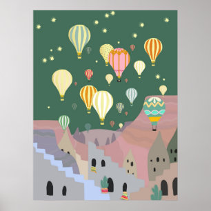 Cappadocia Illustration   Kapadokya Balloon Night Poster
