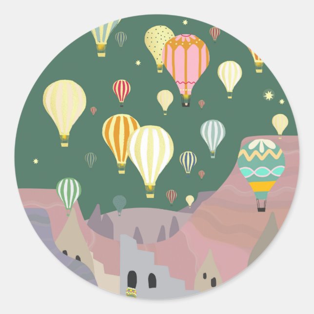 Cappadocia Night Art | Hot Air Balloon Turkey  Classic Round Sticker (Front)