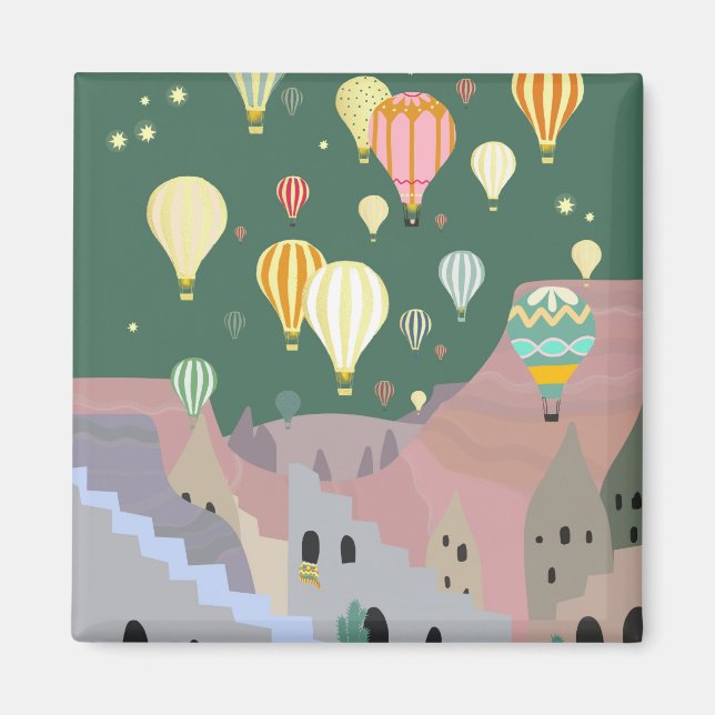 Cappadocia Night Art | Hot Air Balloon Turkey Magnet (Front)