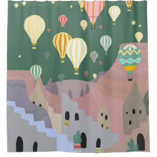 Cappadocia Night Art   Hot Air Balloon Turkey  Shower Curtain