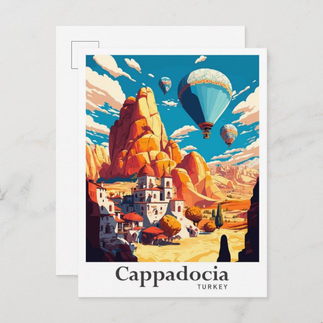 Cappadocia Spain Vintage Travel Portrait  Postcard (Front/Back)