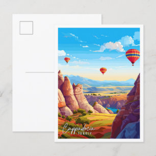 Cappadocia Turkey Art vintage travel illustration Postcard