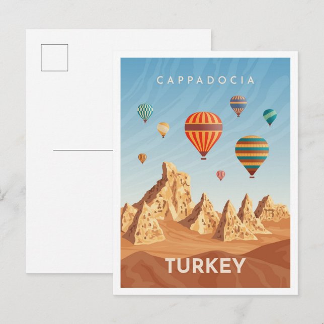 Cappadocia Turkey Art Vintage Travel Illustration Postcard (Front/Back)
