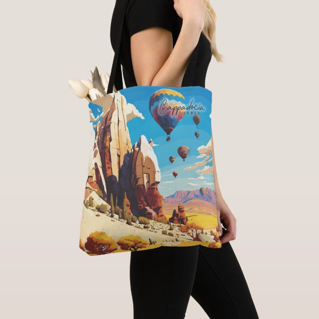 Cappadocia Turkey Vintage Art Travel Illustration Tote Bag (Close Up)
