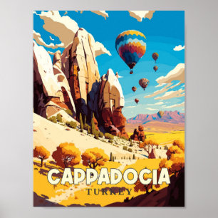 Cappadocia Turkey vintage travel illustration Poster