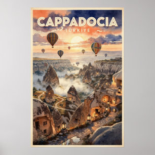 Cappadocia Türkiye Vintage Travel Poster