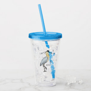 Capped heron bird cartoon illustration acrylic tumbler