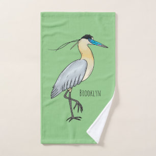 Capped heron bird cartoon illustration bath towel set