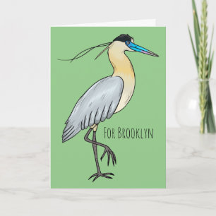 Capped heron bird cartoon illustration card