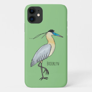 Capped heron bird cartoon illustration  iPhone 11 case