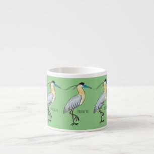 Capped heron bird cartoon illustration espresso cup
