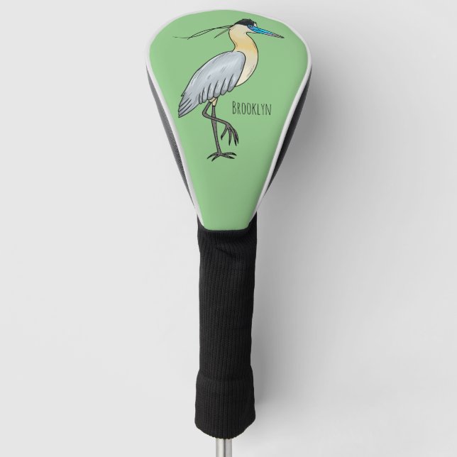 Capped heron bird cartoon illustration  golf head cover (Front)