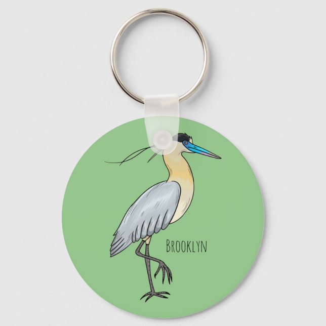 Capped heron bird cartoon illustration  key ring (Front)