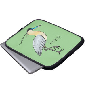 Capped heron bird cartoon illustration  laptop sleeve
